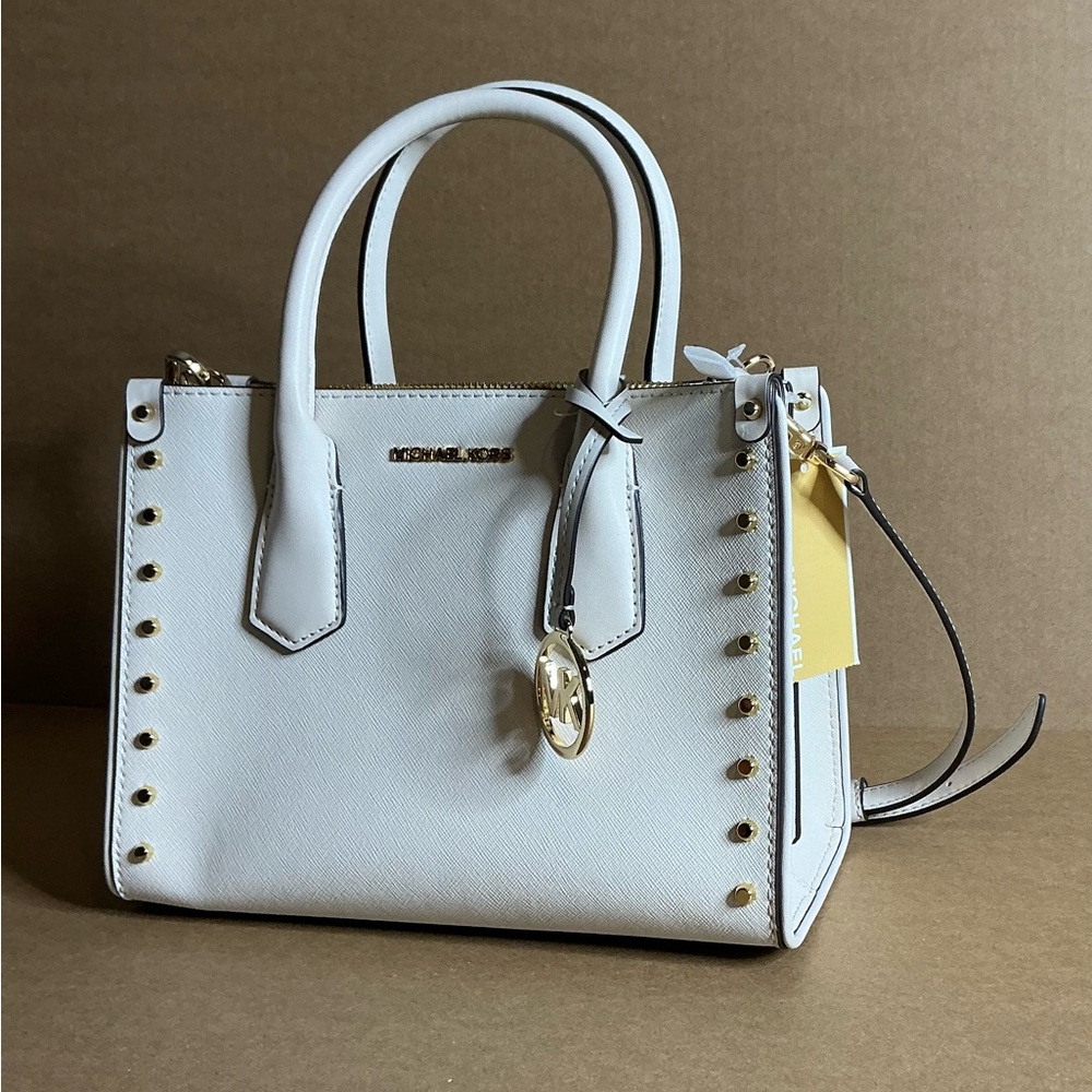 Michael Kors White Satchel with Gold Studs